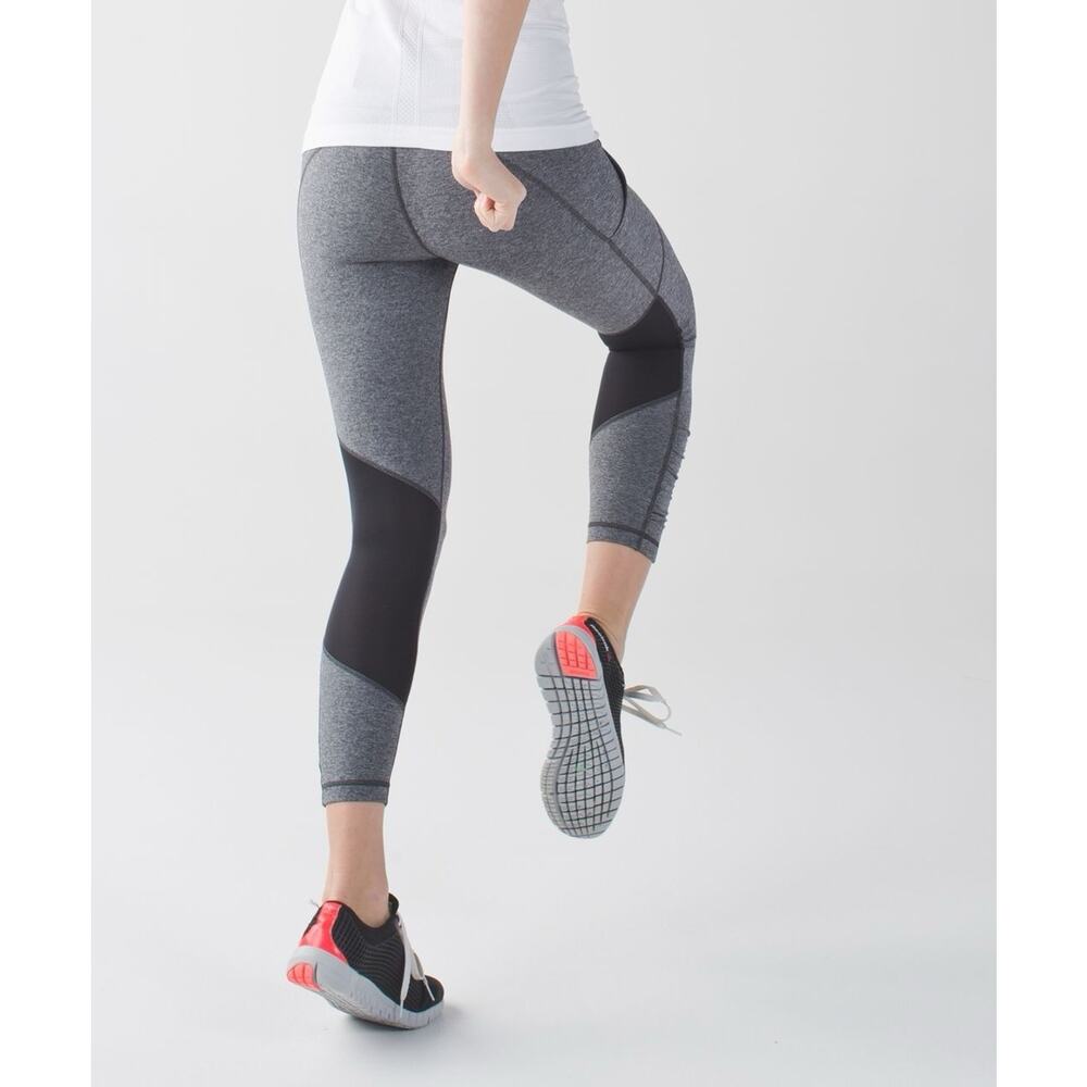Lululemon Athletica Sz 6 Speed Crop Heathered Black Lightweight Pockets‎ Stretch
